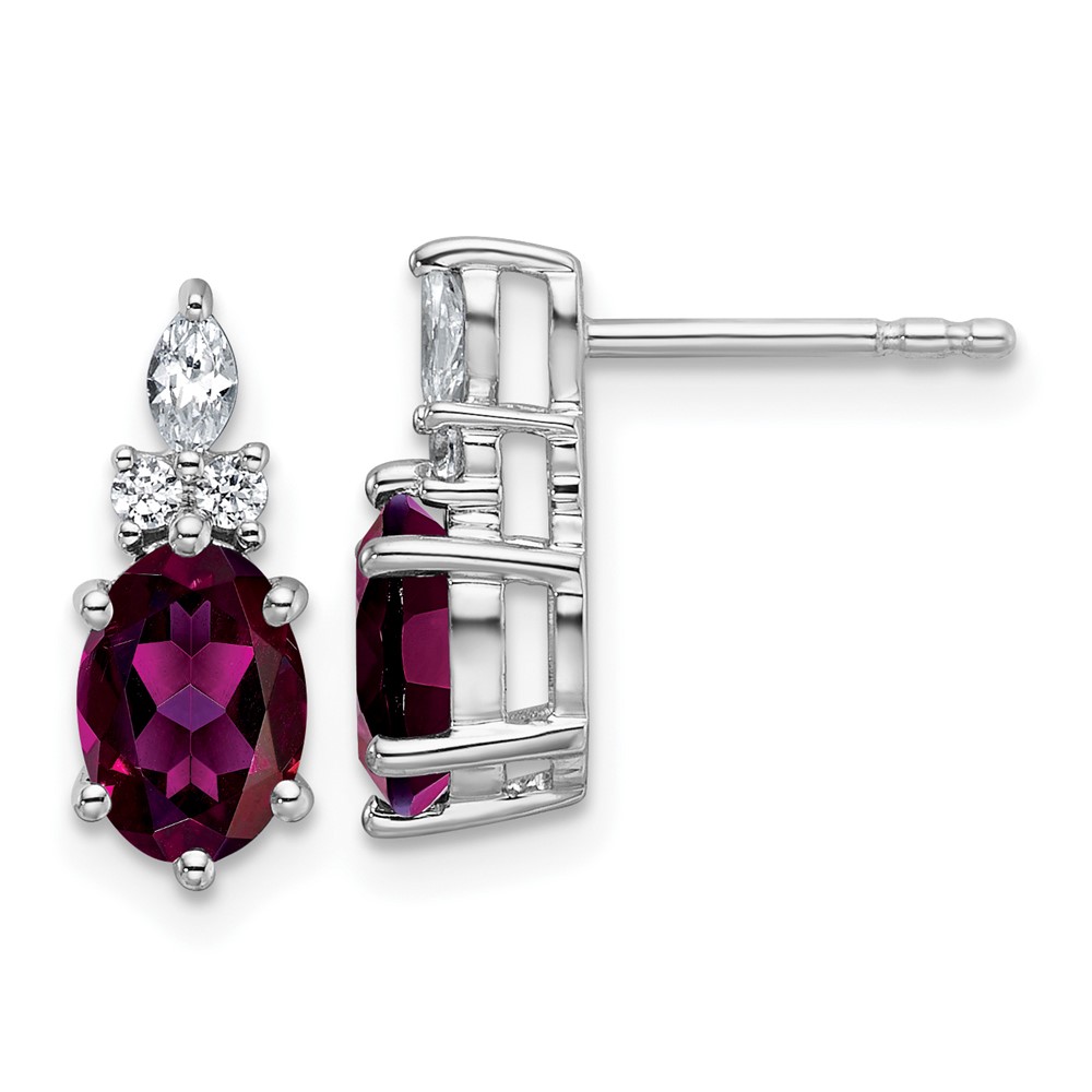 EM9791-RG-017-WAA.jpg 14K White Gold Diamond and 7x5 Oval June/Rhodolite Garnet Post Earrings - Image 1