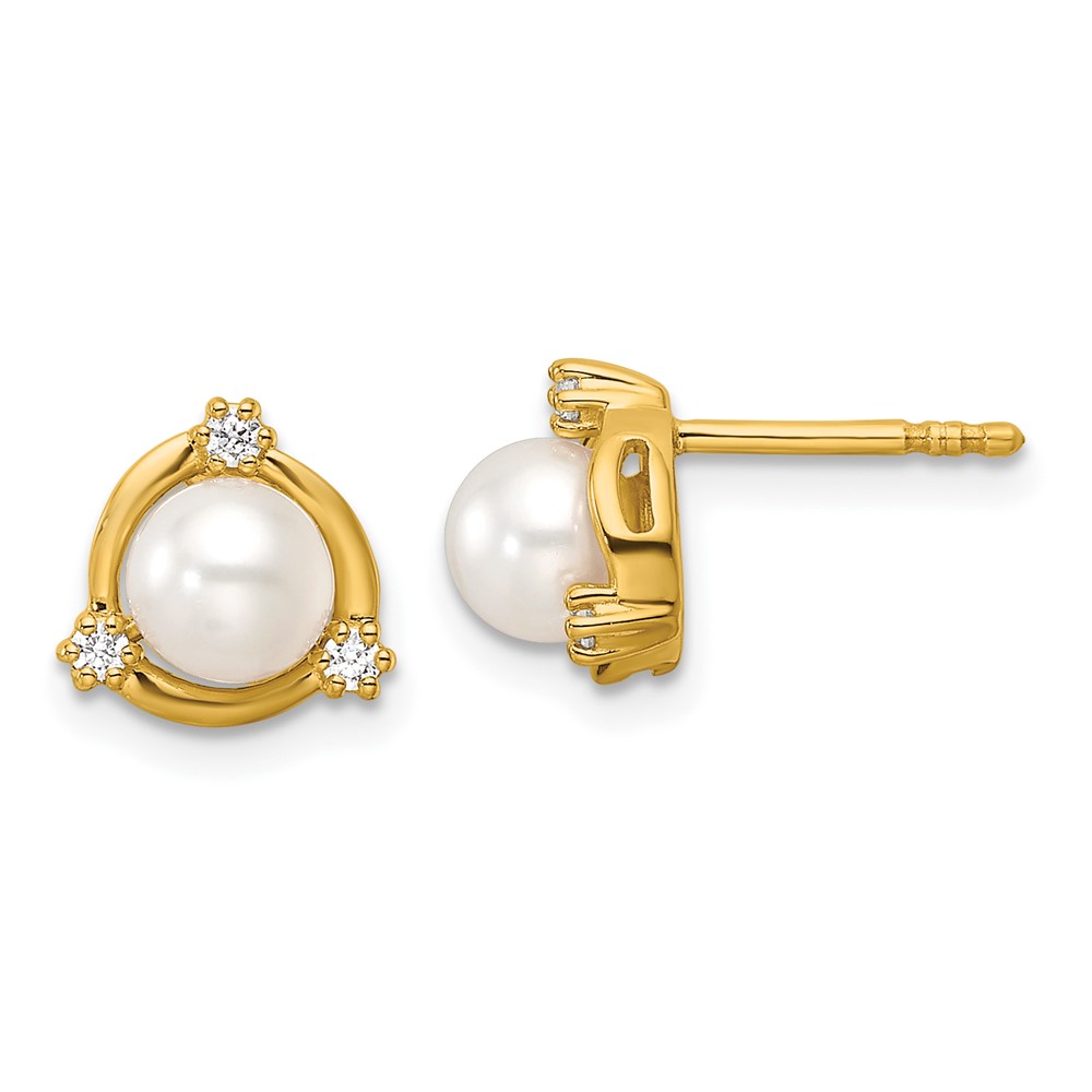 EM9994-011-YAA.jpg 14k 1/10 carat Lab Grown Diamond VS/SI+ G+ and 5.50 mm Round Freshwater Cultured Pearl Post Earrings - Image 1