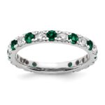 14k White Gold 3/8 carat Lab Grown Diamond VS/SI+ G+ and Lab Created Emerald Size 5 Eternity Band