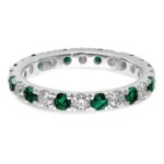 14k White Gold 3/8 carat Lab Grown Diamond VS/SI+ G+ and Lab Created Emerald Size 5 Eternity Band - Image 4