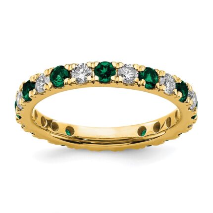 14k 3/4 carat Lab Grown Diamond VS/SI+ G+ and Lab Created Emerald Size 4.5 Eternity Band
