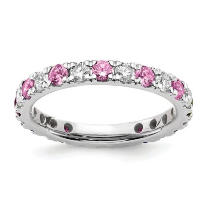 14k White Gold 3/4 carat Lab Grown Diamond VS/SI+ G+ and Lab Created Pink Sapphire Size 7 Eternity Band