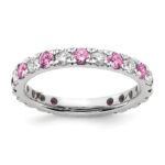 14k White Gold 7/8 carat Lab Grown Diamond VS/SI+ G+ and Lab Created Pink Sapphire Comp Eternity Bandd
