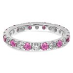 14k White Gold 3/4 carat Lab Grown Diamond VS/SI+ G+ and Lab Created Pink Sapphire Size 6.5 Eternity Band - Image 4