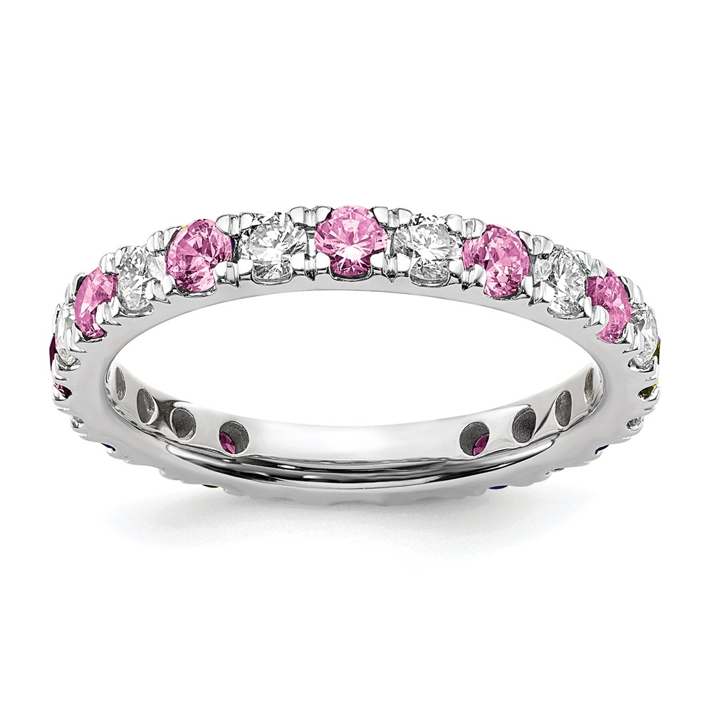 ET0048-CPS-070-7WAA-7.jpg 14k White Gold 3/4 carat Lab Grown Diamond VS/SI+ G+ and Lab Created Pink Sapphire Size 6.5 Eternity Band - Image 1