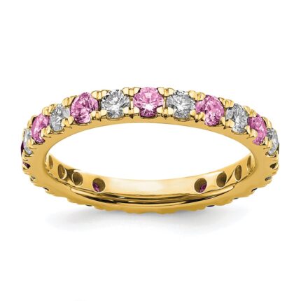 14k 7/8 carat Lab Grown Diamond VS/SI+ G+ and Lab Created Pink Sapphire Size 8 Eternity Band