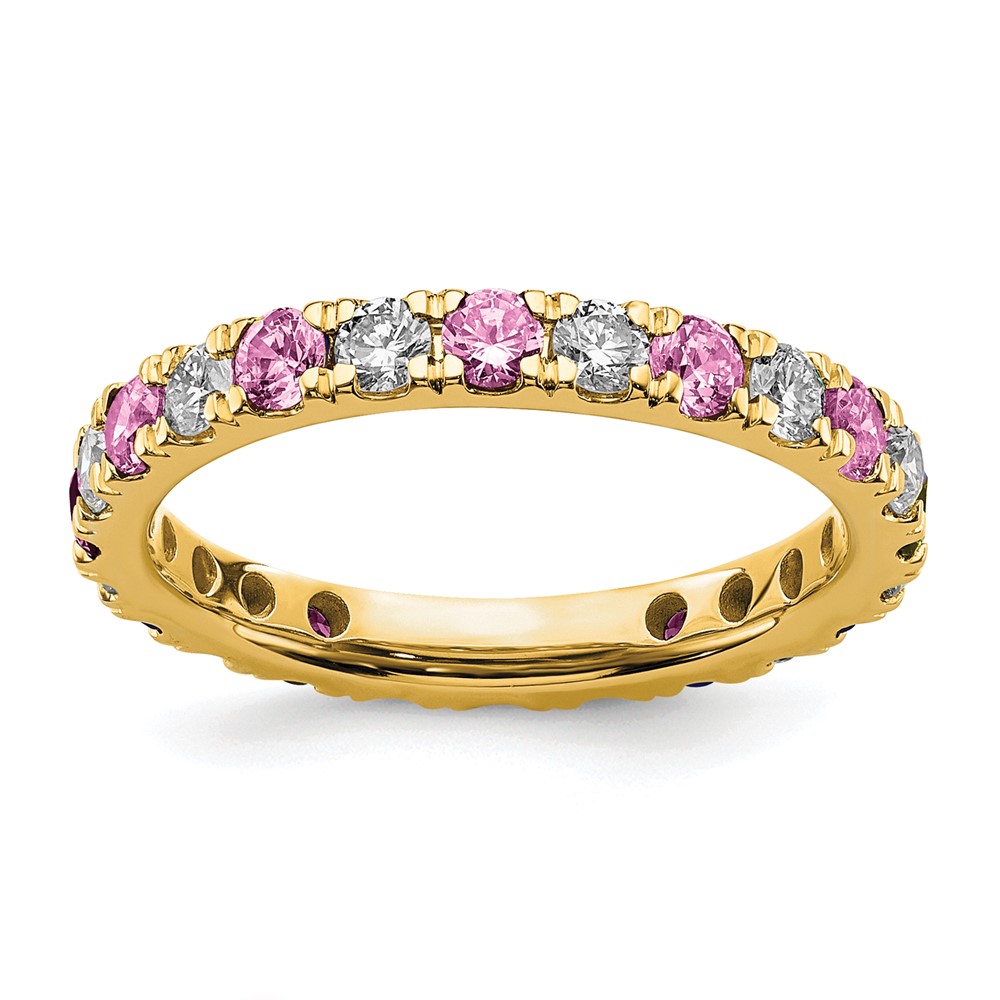 ET0048-CPS-070-7YAA-15.jpg 14k 7/8 carat Lab Grown Diamond VS/SI+ G+ and Lab Created Pink Sapphire Size 8 Eternity Band - Image 1
