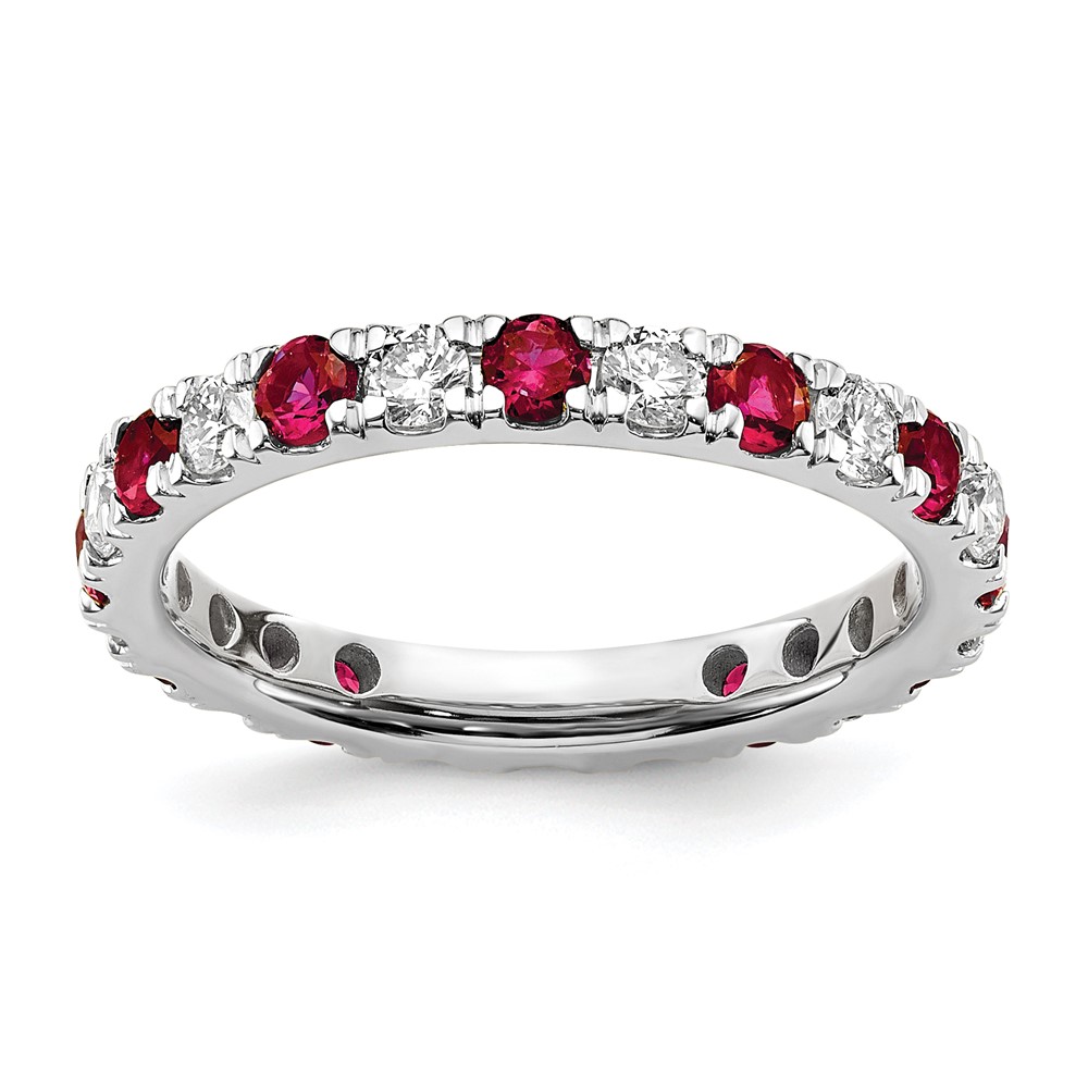 ET0048-CRU-070-7WAA-7.jpg 14k White Gold 3/4 carat Lab Grown Diamond VS/SI+ G+ and Lab Created Ruby Size 6.5 Eternity Band - Image 1