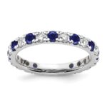 14k White Gold 3/4 carat Lab Grown Diamond VS/SI+ G+ and Lab Created Blue Sapphire Size 6.5 Eternity Band