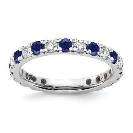 14k White Gold 3/4 carat Lab Grown Diamond VS/SI+ G+ and Lab Created Blue Sapphire Size 4.5 Eternity Band