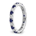 14k White Gold 3/4 carat Lab Grown Diamond VS/SI+ G+ and Lab Created Blue Sapphire Size 4.5 Eternity Band - Image 5