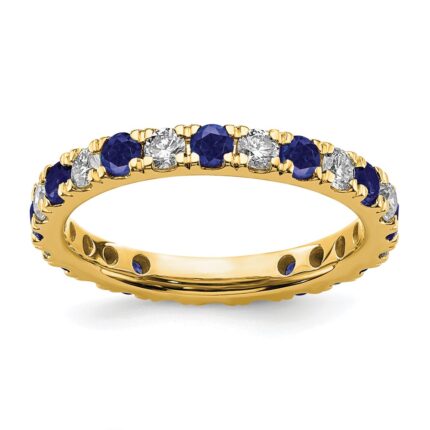14k 7/8 carat Lab Grown Diamond VS/SI+ G+ and Lab Created Blue Sapphire Size 9 Eternity Band