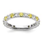 14k White Gold 7/8 carat Lab Grown Diamond VS/SI+ G+ and Lab Created Yellow Sapphire Size 8 Eternity Band