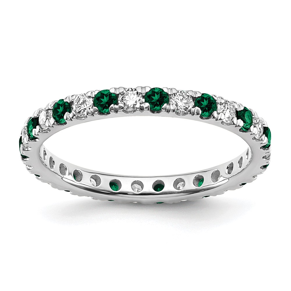 ET0049-CEM-050-7WAA-3.jpg 14k White Gold 3/8 carat Lab Grown Diamond VS/SI+ G+ and Lab Created Emerald Size 5 Eternity Band - Image 1