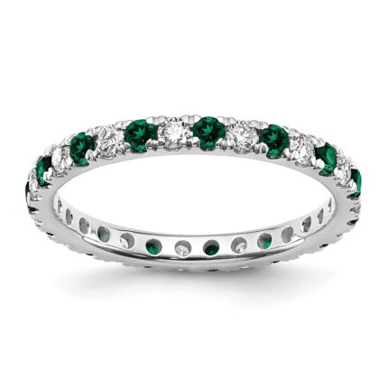 14k White Gold 1/2 carat Lab Grown Diamond VS/SI+ G+ and Lab Created Emerald Size 6 Eternity Band