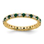 14k 3/8 carat Lab Grown Diamond VS/SI+ G+ and Lab Created Emerald Size 5 Eternity Band