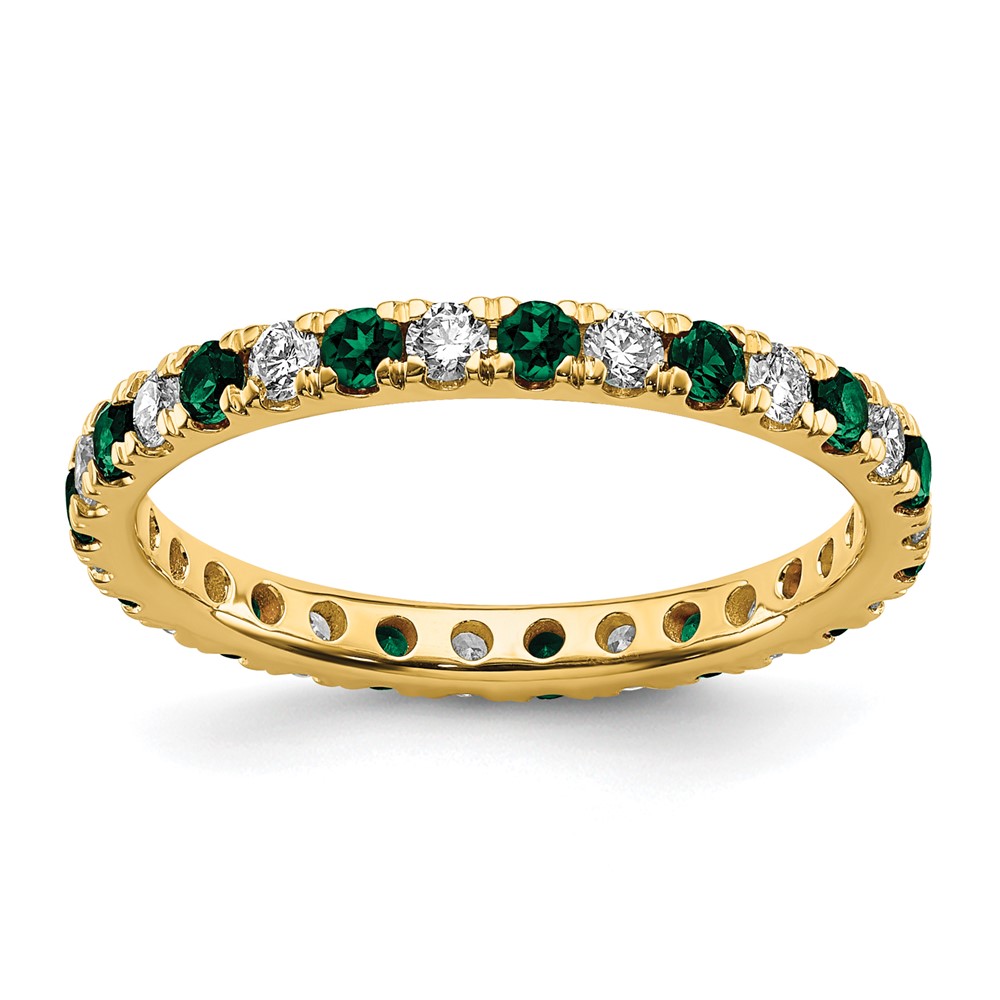 ET0049-CEM-050-7YAA-4.jpg 14k 1/2 carat Lab Grown Diamond VS/SI+ G+ and Lab Created Emerald Size 9 Eternity Band - Image 1