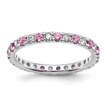 14k White Gold 1/2 carat Lab Grown Diamond VS/SI+ G+ and Lab Created Pink Sapphire Size 6 Eternity Band