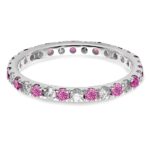 14k White Gold 1/2 carat Lab Grown Diamond VS/SI+ G+ and Lab Created Pink Sapphire Comp Eternity Bandd - Image 3