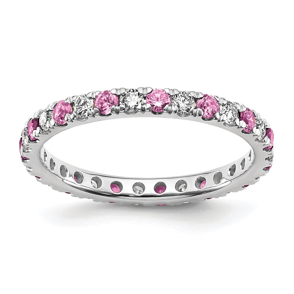 ET0049-CPS-050-7WAA-7.jpg 14k White Gold 1/2 carat Lab Grown Diamond VS/SI+ G+ and Lab Created Pink Sapphire Size 7 Eternity Band - Image 1
