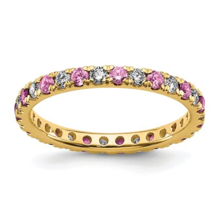 14k 1/2 carat Lab Grown Diamond VS/SI+ G+ and Lab Created Pink Sapphire Size 7.5 Eternity Band