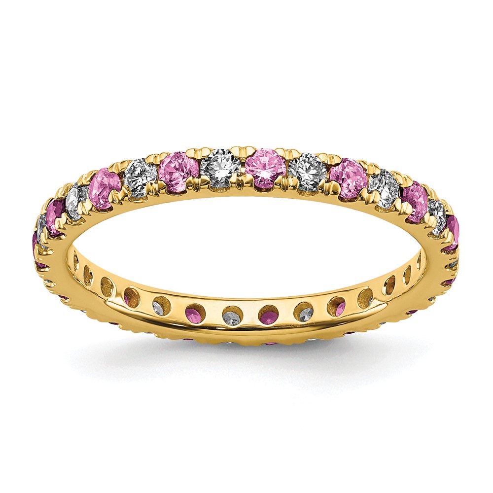ET0049-CPS-050-7YAA-3.jpg 14k 1/2 carat Lab Grown Diamond VS/SI+ G+ and Lab Created Pink Sapphire Size 5.5 Eternity Band - Image 1