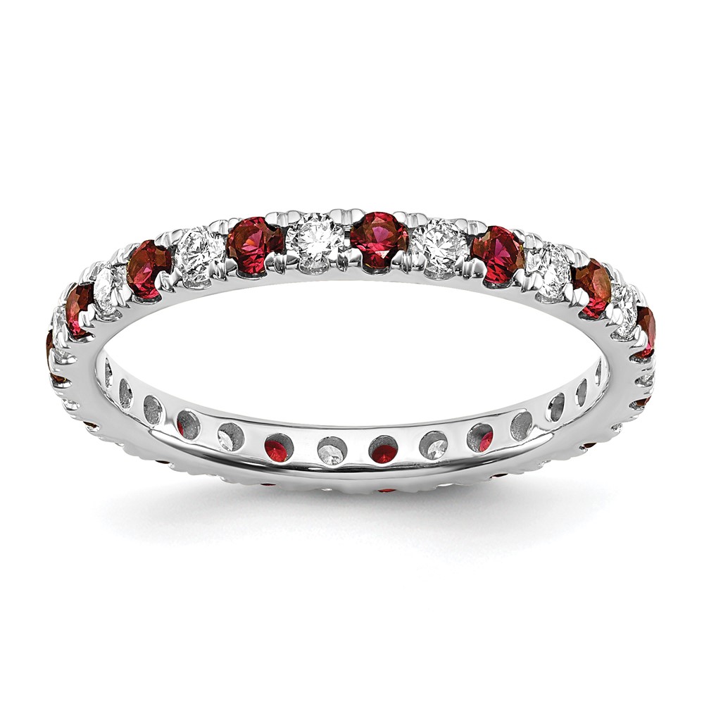 ET0049-CRU-050-7WAA-3.jpg 14k White Gold 3/8 carat Lab Grown Diamond VS/SI+ G+ and Lab Created Ruby Size 5 Eternity Band - Image 1