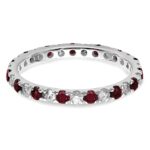 14k White Gold 1/2 carat Lab Grown Diamond VS/SI+ G+ and Lab Created Ruby Size 5.5 Eternity Band - Image 4
