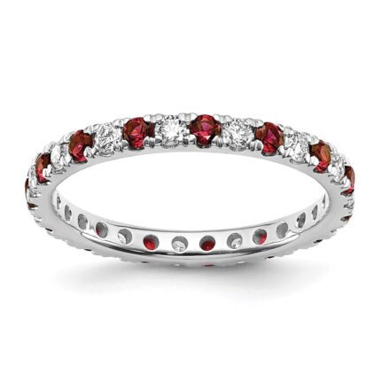 14k White Gold 1/2 carat Lab Grown Diamond VS/SI+ G+ and Lab Created Ruby Size 6.5 Eternity Band