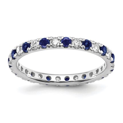 14k White Gold 3/8 carat Lab Grown Diamond VS/SI+ G+ and Lab Created Blue Sapphire Size 5 Eternity Band
