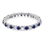 14k White Gold 3/8 carat Lab Grown Diamond VS/SI+ G+ and Lab Created Blue Sapphire Size 4.5 Eternity Band - Image 3
