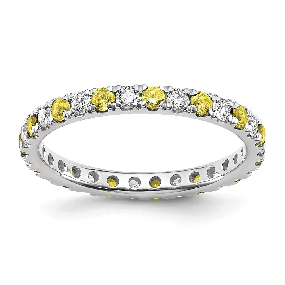 ET0049-CYS-050-7WAA-1.jpg 14k White Gold 3/8 carat Lab Grown Diamond VS/SI+ G+ and Lab Created Yellow Sapphire Size 4 Eternity Band - Image 1