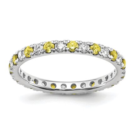 14k White Gold 1/2 carat Lab Grown Diamond VS/SI+ G+ and Lab Created Yellow Sapphire Size 6 Eternity Band