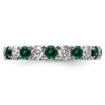 14k White Gold 1 carat Lab Grown Diamond VS/SI+ G+ and Lab Created Emerald Size 6.5 Eternity Band - Image 3