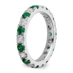 14k White Gold 1 carat Lab Grown Diamond VS/SI+ G+ and Lab Created Emerald Size 6 Eternity Band - Image 5