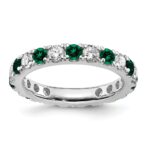 14k White Gold 1 1/5 carat Lab Grown Diamond VS/SI+ G+ and Lab Created Emerald Size 7 Eternity Band