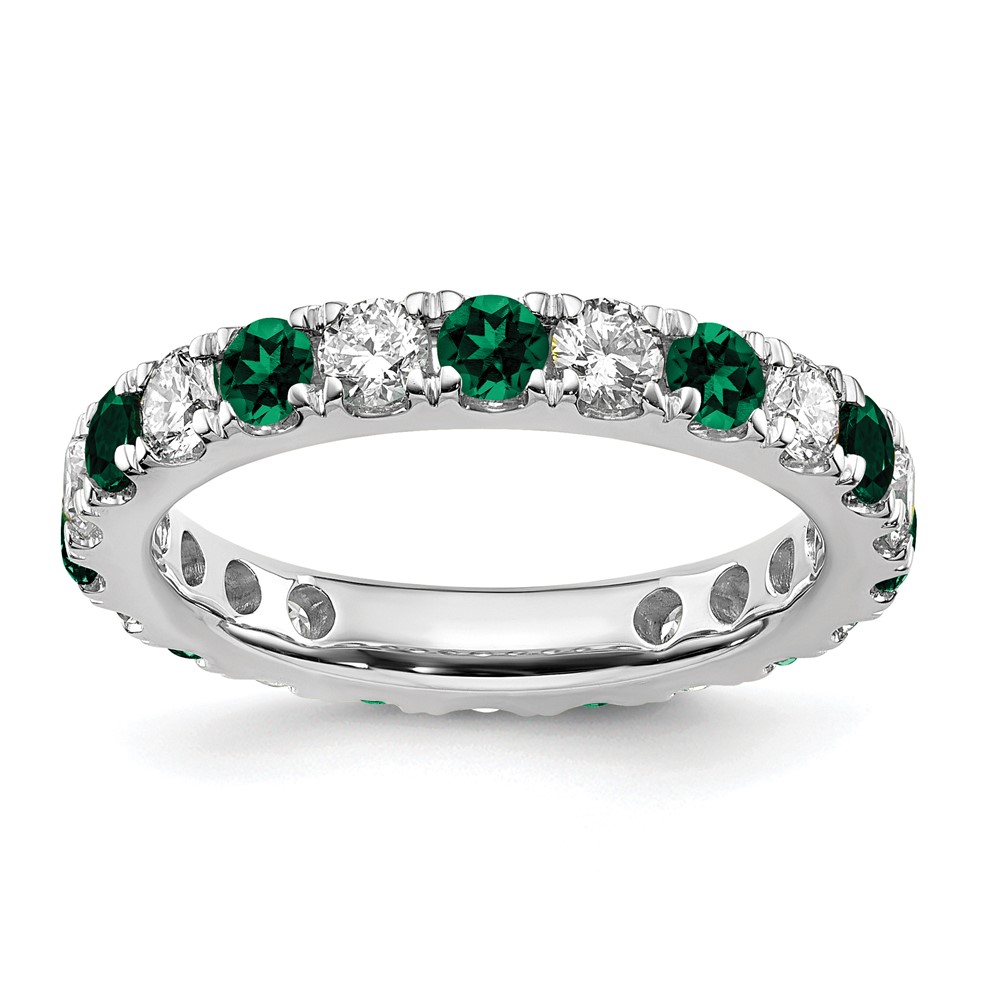 ET0050-CEM-100-7WAA.jpg 14k White Gold 3/4 carat Lab Grown Diamond VS/SI+ G+ and Lab Created Emerald Size 4.5 Eternity Band - Image 1