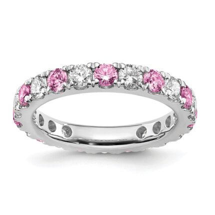 14k White Gold 1 carat Lab Grown Diamond VS/SI+ G+ and Lab Created Pink Sapphire Size 6 Eternity Band