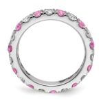 14k White Gold 1 carat Lab Grown Diamond VS/SI+ G+ and Lab Created Pink Sapphire Size 6.5 Eternity Band - Image 2