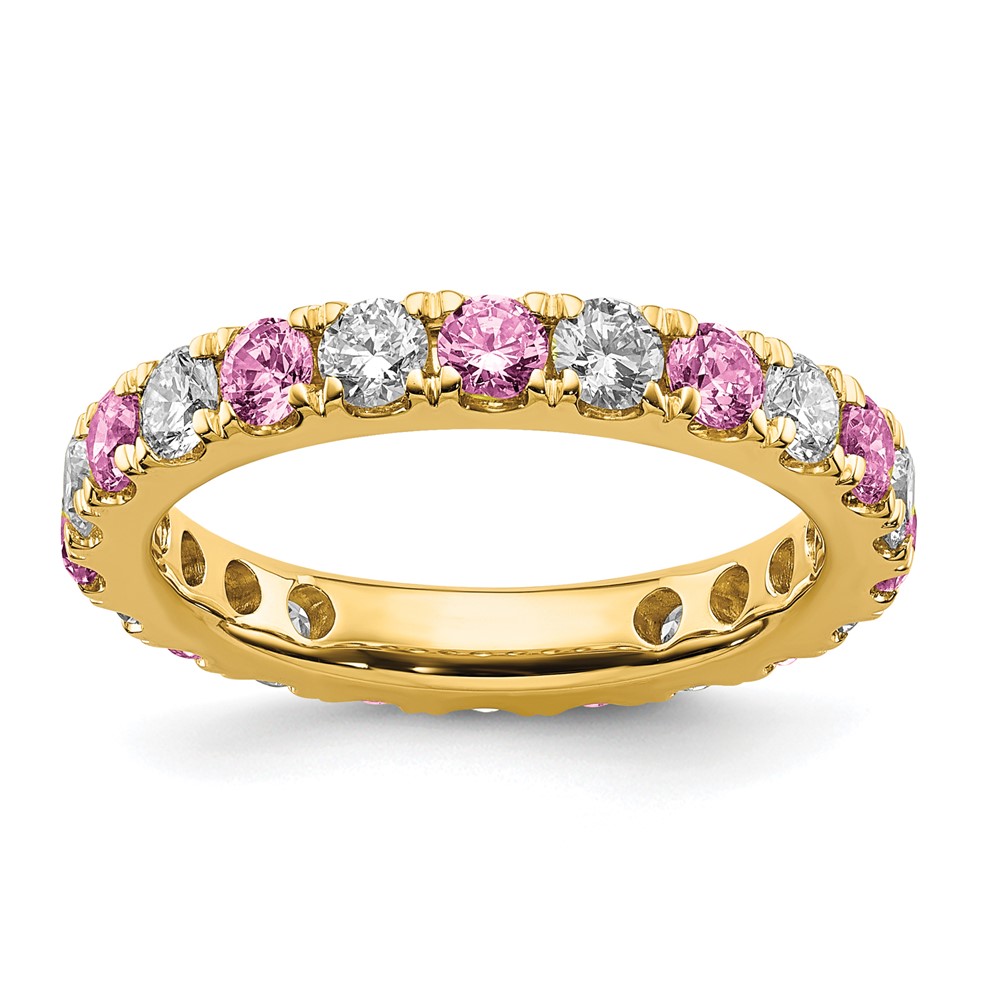 ET0050-CPS-100-7YAA-10.jpg 14k 1 1/5 carat Lab Grown Diamond VS/SI+ G+ and Lab Created Pink Sapphire Complete Eternity Band - Image 1