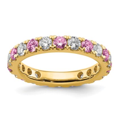 14k 1 1/5 carat Lab Grown Diamond VS/SI+ G+ and Lab Created Pink Sapphire Size 9 Eternity Band