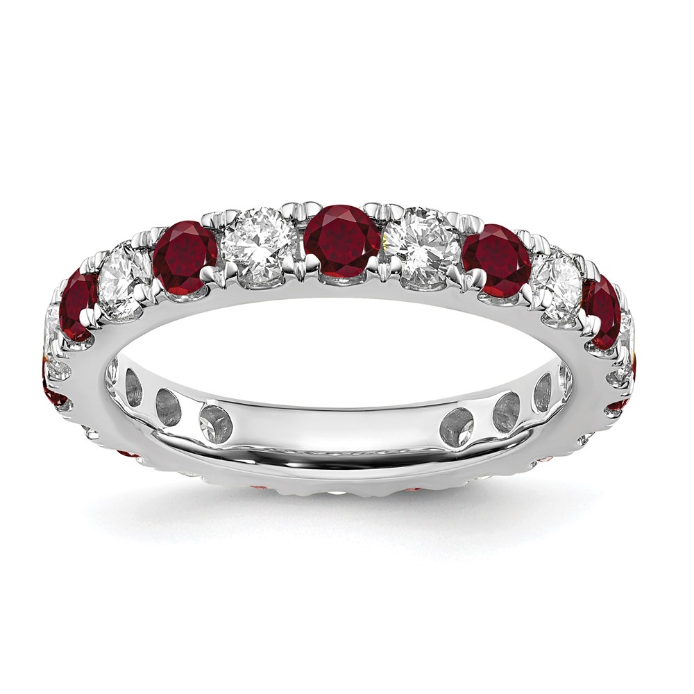 ET0050-CRU-100-7WAA-3.jpg 14k White Gold 1 carat Lab Grown Diamond VS/SI+ G+ and Lab Created Ruby Size 6.5 Eternity Band - Image 1