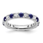 14k White Gold 1 carat Lab Grown Diamond VS/SI+ G+ and Lab Created Blue Sapphire Size 5.5 Eternity Band