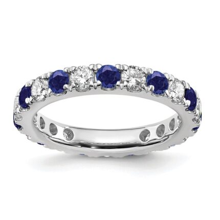 14k White Gold 1 carat Lab Grown Diamond VS/SI+ G+ and Lab Created Blue Sapphire Size 4.5 Eternity Band