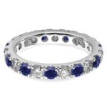 14k White Gold 1 carat Lab Grown Diamond VS/SI+ G+ and Lab Created Blue Sapphire Size 4 Eternity Band - Image 4