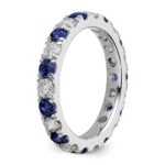 14k White Gold 1 carat Lab Grown Diamond VS/SI+ G+ and Lab Created Blue Sapphire Size 4 Eternity Band - Image 5