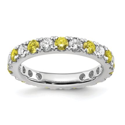 14k White Gold 1 carat Lab Grown Diamond VS/SI+ G+ and Lab Created Yellow Sapphire Size 4 Eternity Band