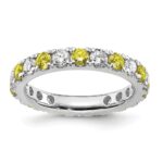 14k White Gold 1 carat Lab Grown Diamond VS/SI+ G+ and Lab Created Yellow Sapphire Size 4.5 Eternity Band