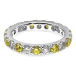14k White Gold 1 1/5 carat Lab Grown Diamond VS/SI+ G+ and Lab Created Yellow Sapphire Size 7 Eternity Band - Image 4