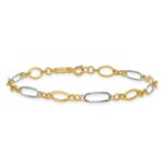 14k Two-tone Polished and Textured Oval Link 7.25 inch Bracelet - Image 3